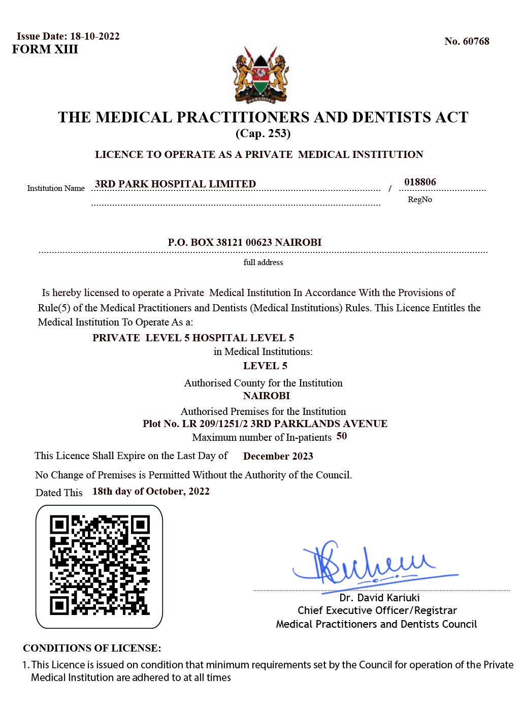 3rd PARK facility licence OSP0670949024