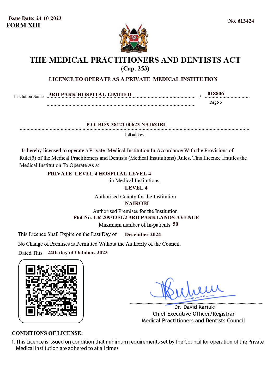 3rd PARK facility licence OSP69821