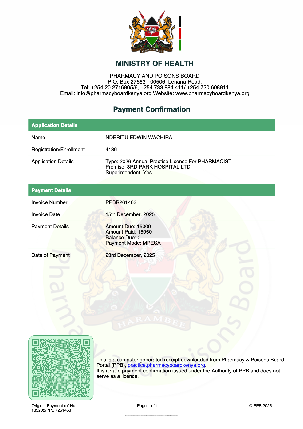 Pharmacy Licence Payment